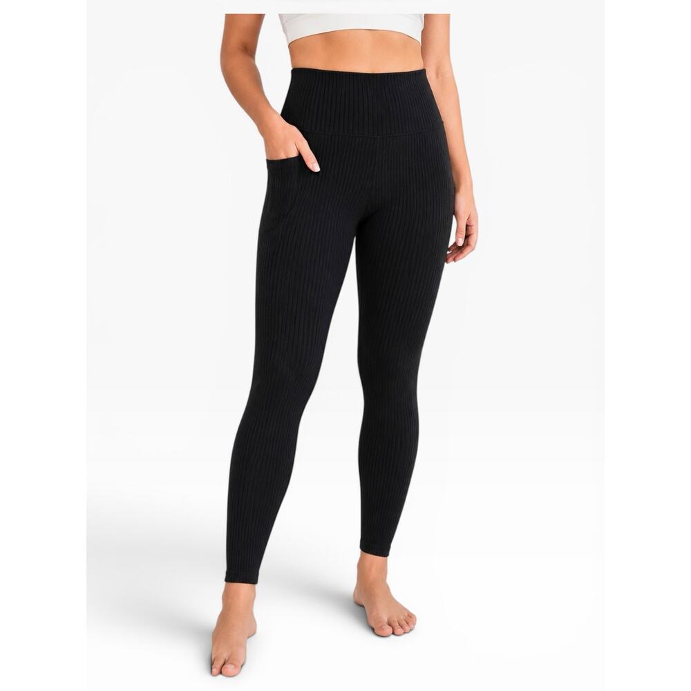 Lildy High Rise Ribbed Knit Leggings Black L/XL